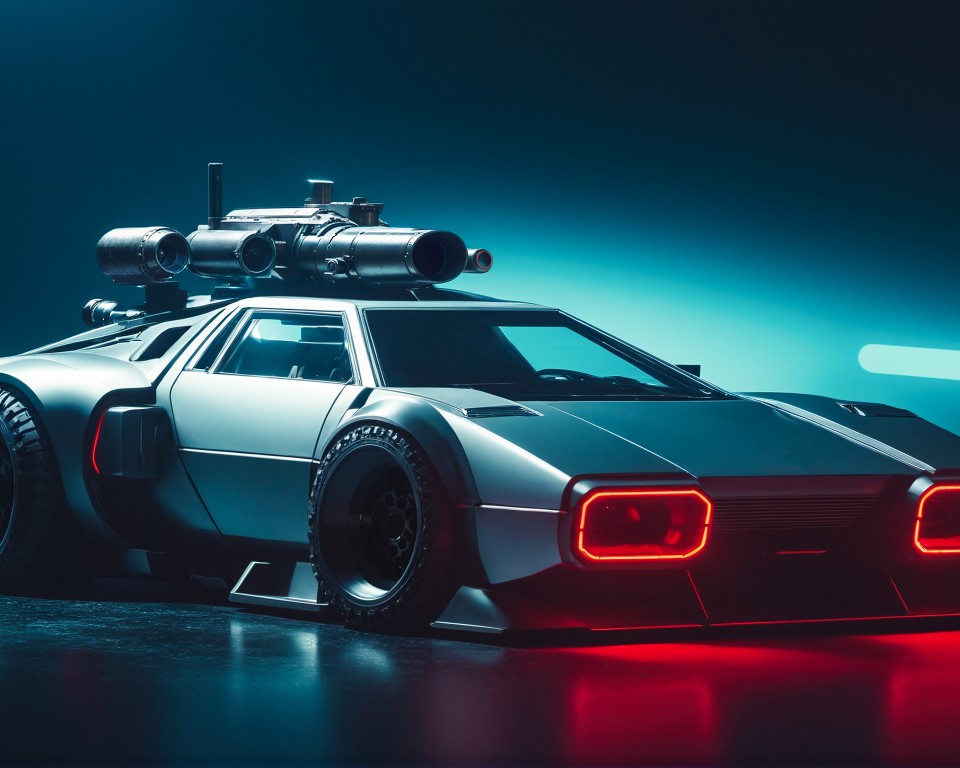Download Futuristic Cyberpunk Battle Car Wallpaper in 960x768 Resolution