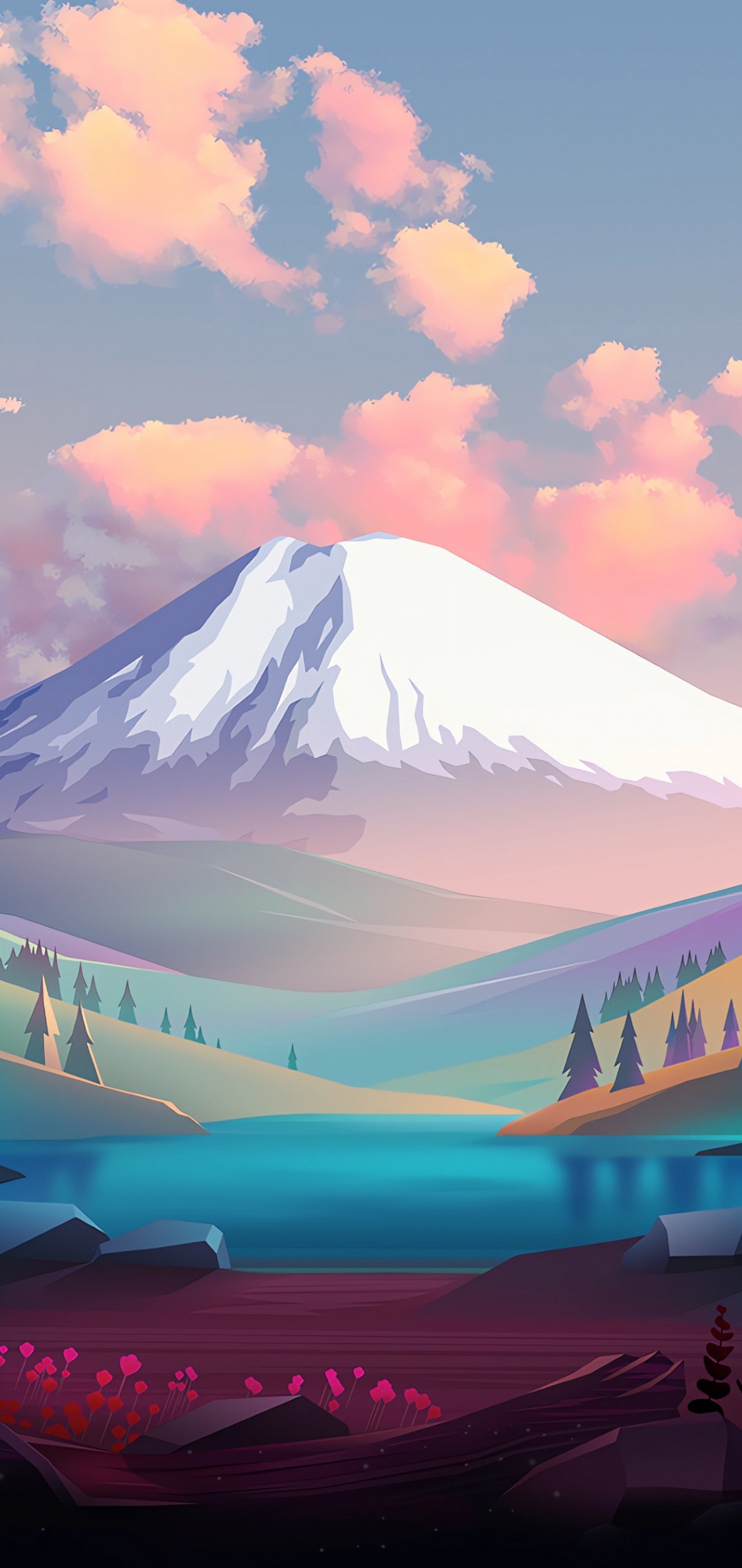Download Colorful Mountain View Digital Art Wallpaper in 1080x2280 Resolution