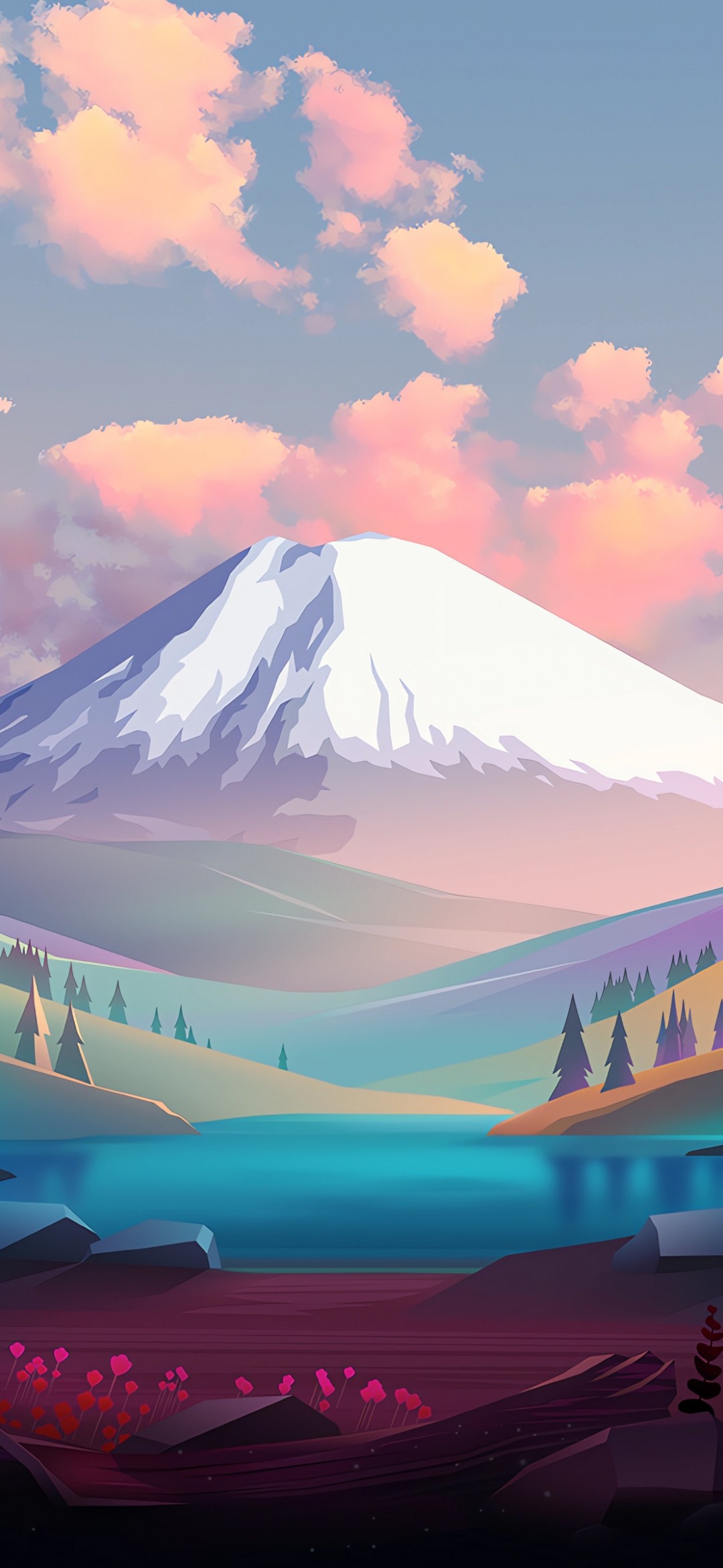 Download Colorful Mountain View Digital Art Wallpaper in 1080x2340 Resolution