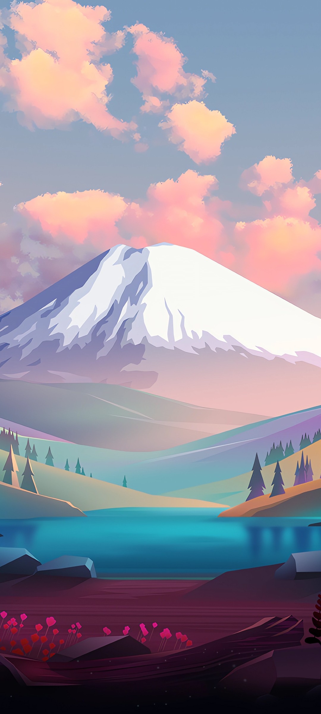 Download Colorful Mountain View Digital Art Wallpaper in 1080x2400 Resolution