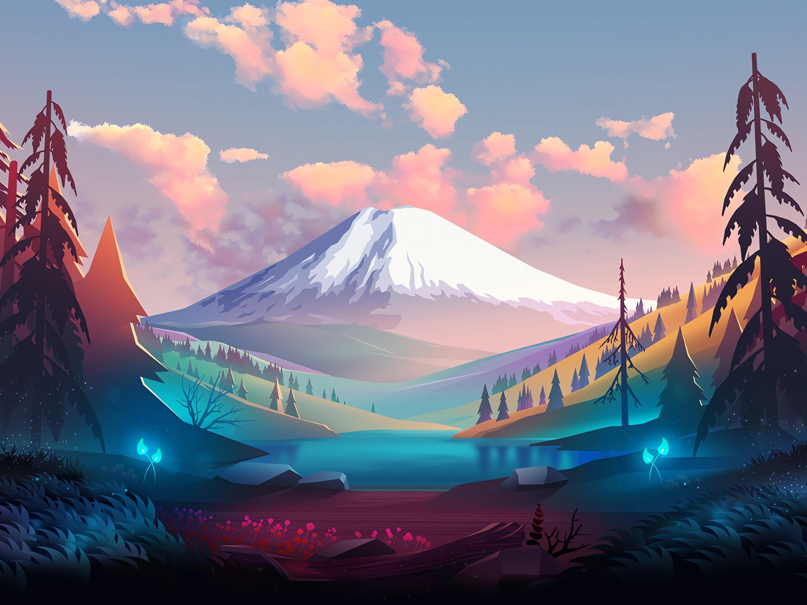 Download Colorful Mountain View Digital Art Wallpaper in 1600x1200 Resolution