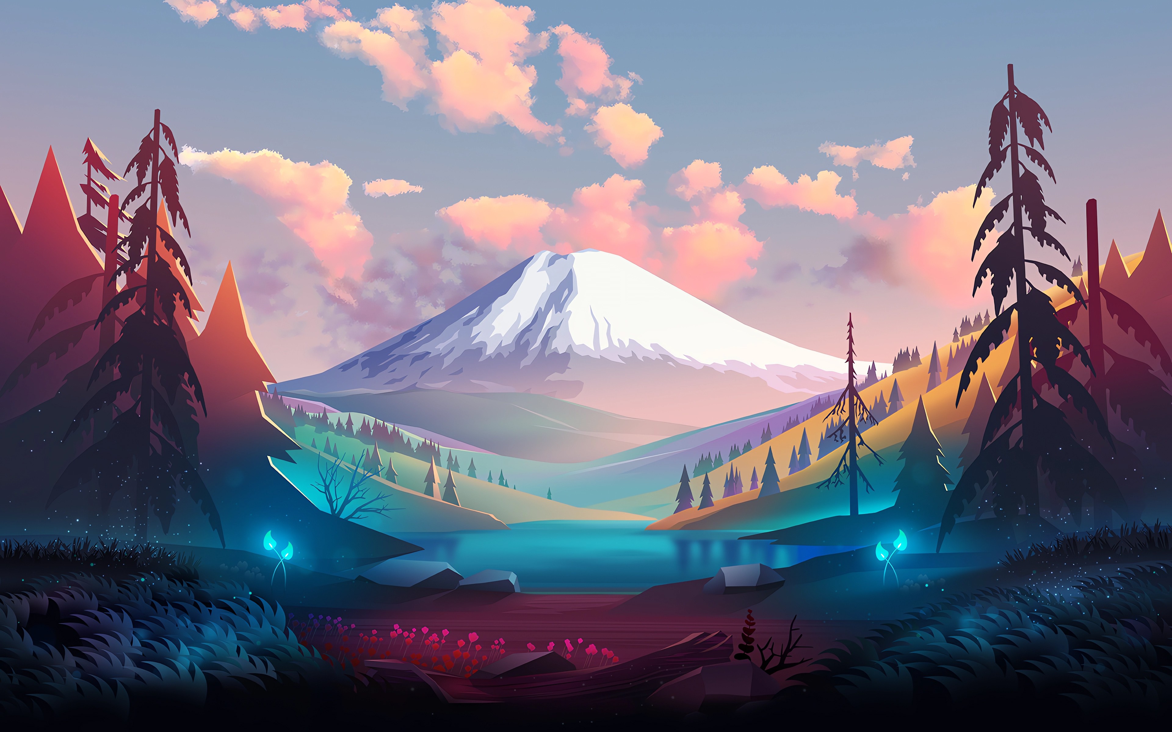 Download Colorful Mountain View Digital Art Wallpaper in 3840x2400 Resolution