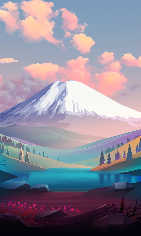 Download Colorful Mountain View Digital Art Wallpaper in 480x800 Resolution