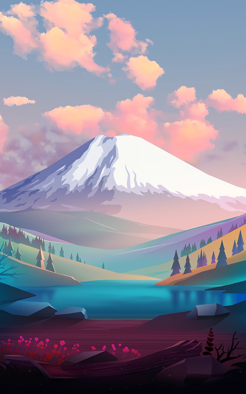 Download Colorful Mountain View Digital Art Wallpaper in 800x1280 Resolution