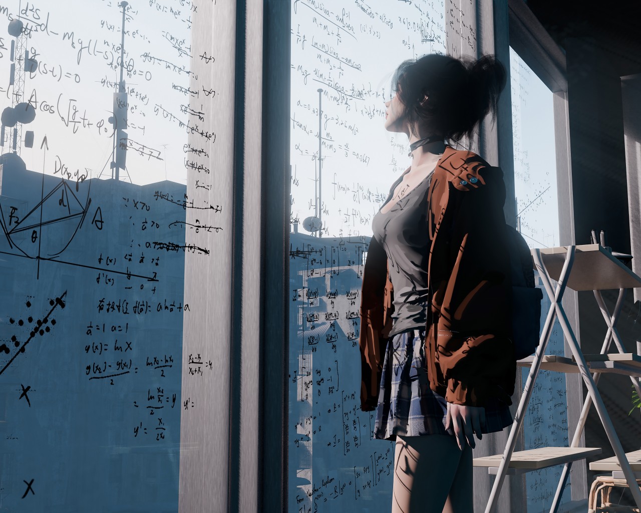 Girl Window Math Equation Art Wallpaper - 1280x1024