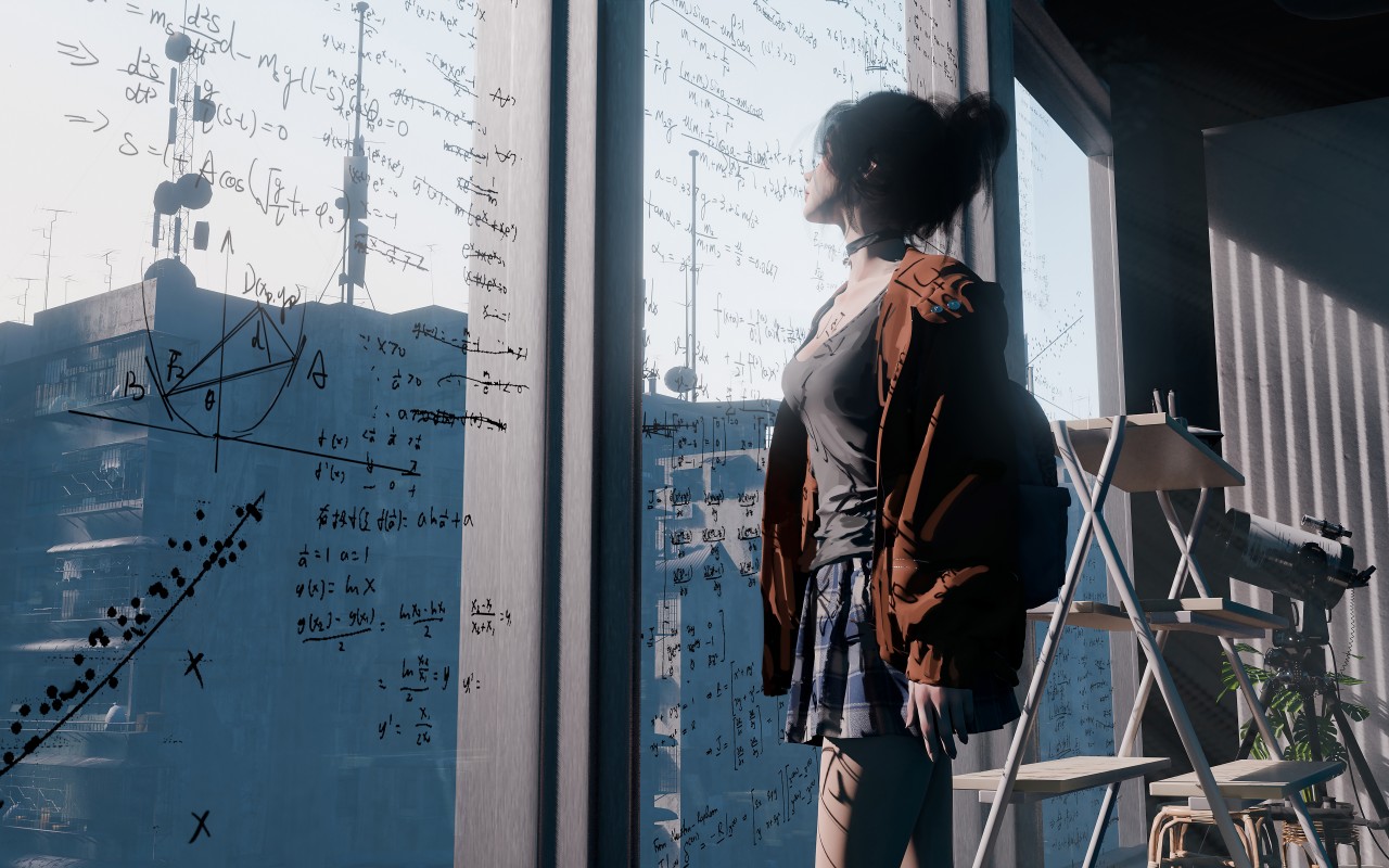 Girl Window Math Equation Art Wallpaper - 1280x800