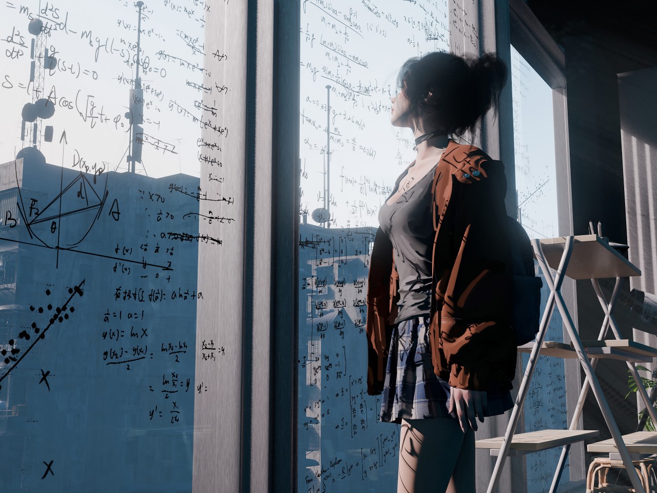 Girl Window Math Equation Art Wallpaper - 1280x960