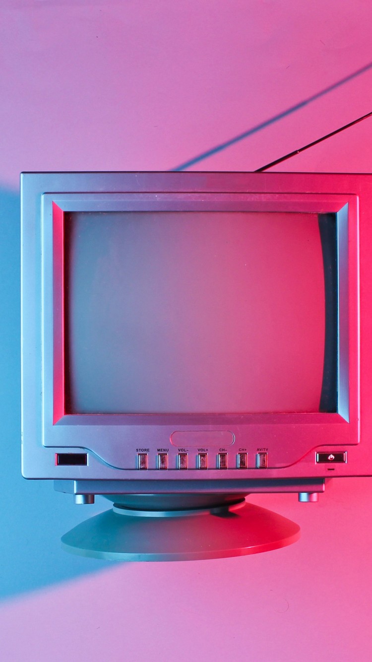 Download Vintage Television Pink Background Wallpaper in 750x1334 Resolution